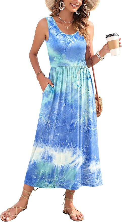 WNEEDU Women's Summer Maxi Dress 2026 Casual Sleeveless Hawaiian Sundress Tropical Long Dress Beach Vacation Outfit