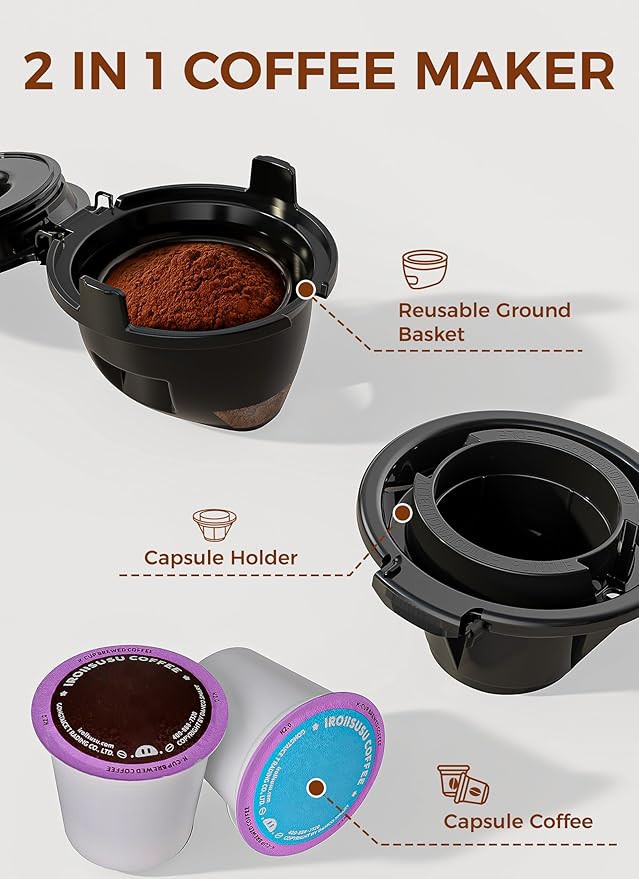 COWSAR Commercial Single Serve Coffee Maker, K Cup Coffee Brewer for Capsule and Ground Coffee, Capsule Coffee Machine with 40 Oz Water Tank, Instant-Heat, 5 Brew Sizes Up To 14 Oz, Black