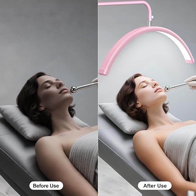 Half Moon Lash Light - Adjustable LED Floor Lash Lamp with 4X Magnifier & Phone Holder for Eyelash Extensions,Nail Art,Tattoo,Skincare,Salon SPA-Dimmable Brightness,Rotating Head, Pink