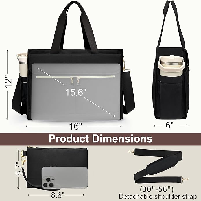 Laptop Bag for Women - 15.6 Inch Tote Work Bag with Compartments Nurse Teacher Bag Large Lightweight Office Handbag