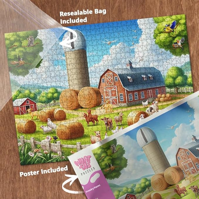 What The Puzzles - Challenging Jigsaw Puzzles 1000 Pieces, Difficult Brain Teaser Puzzles for Adults (Funny Farm)