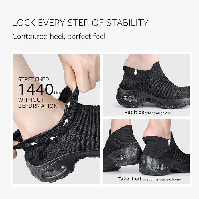 HKR Women's Walking Shoes Arch Support Non Slip Work Shoes Breathable Knit Upper Lightweight for Plantar Fasciitis