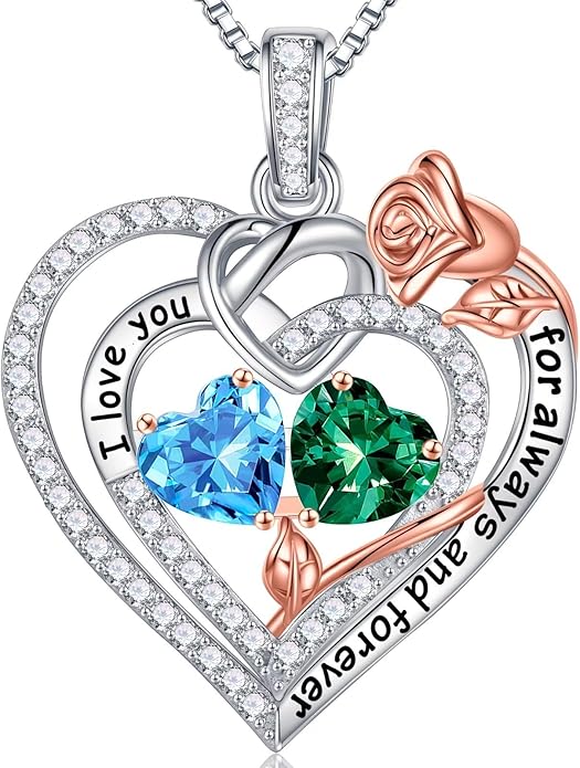 Iefil Valentines Day Gifts for Her - 925 Sterling Silver Double Birthstone Necklace, Anniversary Birthday Gifts for Women, Jewelry Gift for Wife Girlfriend Mom Her