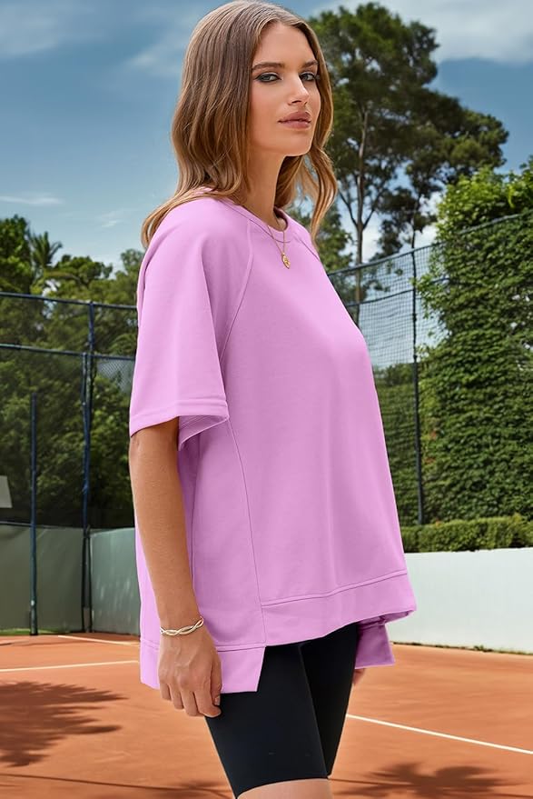 Dokotoo Oversized T Shirts for Women Crewneck Short Sleeve Casual Summer Tops Lightweight Loose High Low Blouse