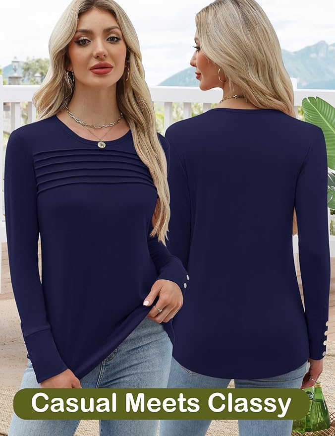 Blouses for Women Dressy Casual Long Sleeve Fall Fashion Tops Trendy Outfits for Work Office Shirts Thicker Clothes