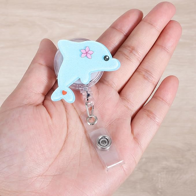 Funny Dolphin Nurse Badge Reel, Cute Retractable ID Card Pediatric Badge Holder, Name Tag Medical Badge Clip for RN CNA LPN MA OB/GYN Peds Nurse Nursing Student Doctor Teacher Medical School Workers