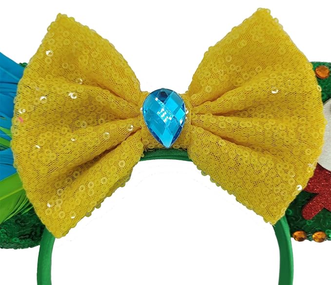 WW-WONDERFULWORLD Mouse Ears Headbands With Funny HeiHei Colorful Feather Decoration & Shiny Sequins Diamond, for Moana Theme Costume Cosplay Glitter Party; HYQY-2