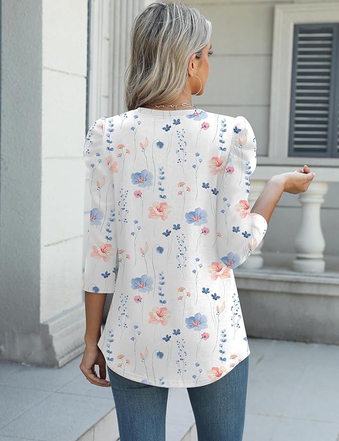Ivicoer 3/4 Length Sleeve Womens Tops Summer Spring Tops for Women 2025 Puff Lace Sleeve Shirts Blouses