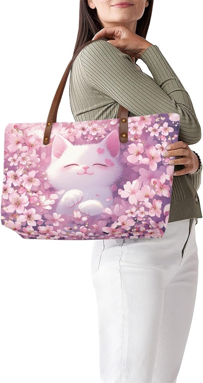 Womens Zip Up Tote Handbag Daisy Print Large Capacity Tote Purse Handbag Big Tote Bag Purse For Work Laptop