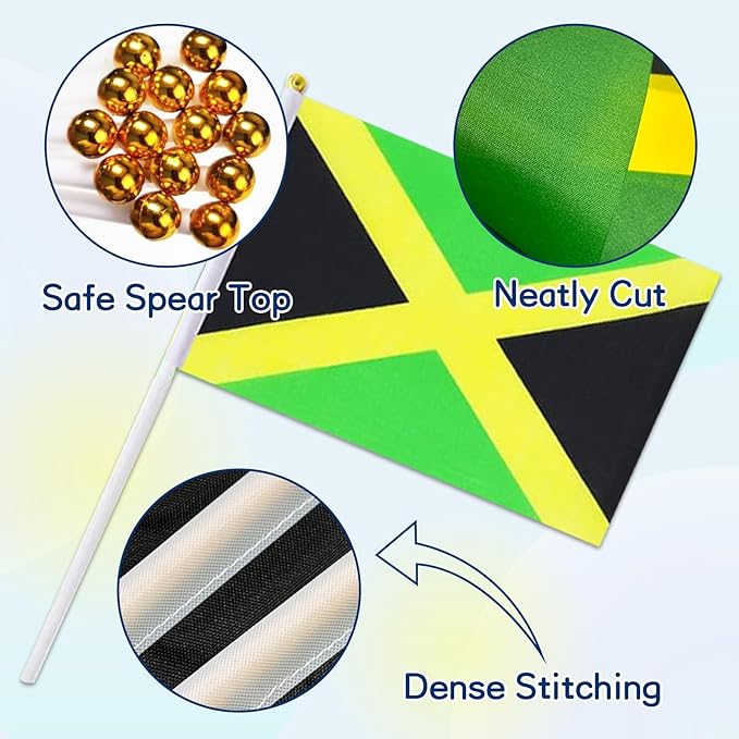Jamaica Flag Small Jamaican Flag 12 Pack Mini Hand Held Jamaican Flags on Sticks for Party Parades Sports Events Patriotic Holiday Decorations