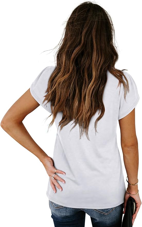 WIHOLL Womens Tops V Neck Summer Petal Sleeve Casual Tshirts