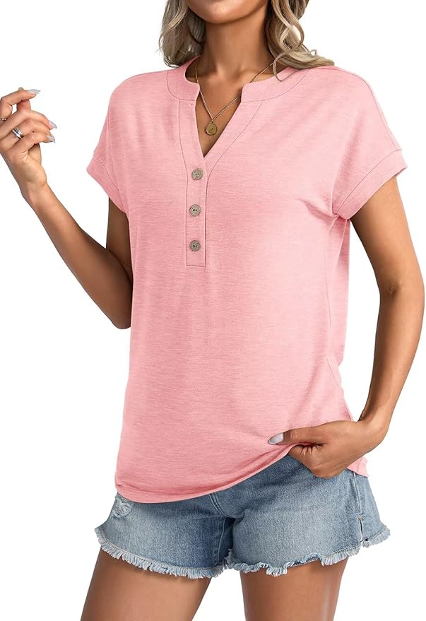 Womens V Neck Cap Sleeve Tops Summer Casual Short Sleeve Shirts Loose Fit Basic Work Tee Trendy Clothes 2025