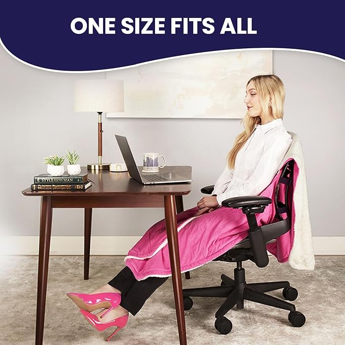 The Original Office Chair Blanket by SnuggleBack; Cozy Comfy Office Desk Chair Wrap Attaches for Convenient Heat and Hands-Free. Stay Warm In The Winter or Summer. Faux Fur (Blue Pattern Fleece)