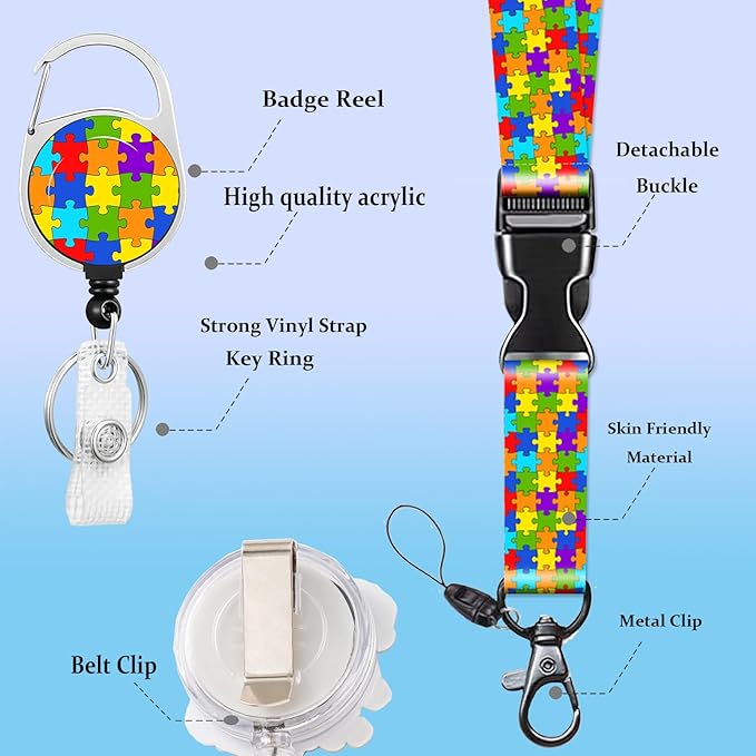 Lanyard for ID Badge Holder Badge Reel for Man Women Cute Nurse Teacher Name Tag Clip Retractable Keychain Heavy Duty Work Office Gifts Accessories
