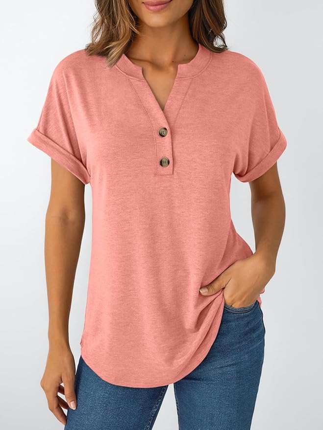 AUTOMET Women's Short Sleeve Shirts Henley Dressy Casual Summer Tops 2026 Spring Fashion Trendy Cute T-Shirts