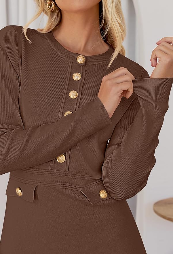 NENONA Women's 2026 Long Sleeve Fall Winter Sweater Dress Spring Fashion Button Elegant Business Casual Work Mini Dresses