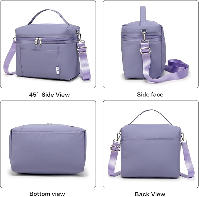 NOL Natural Organic Lifestyle Insulated Lunch Bags for Women Cooler Bag Lightweight Nylon Waterproof Lunch Box For Work (Light purple, Medium(normal))