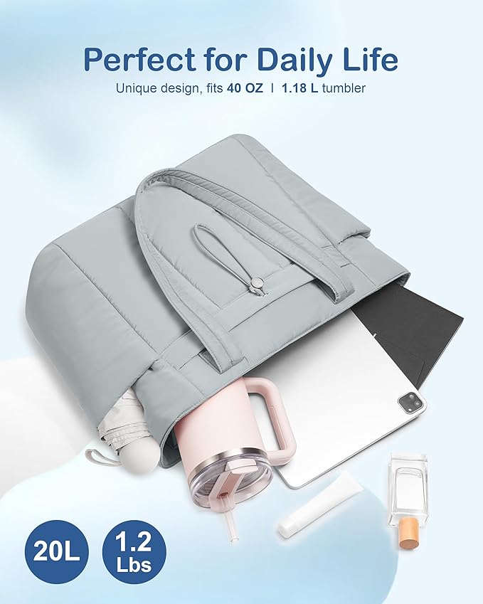 TOPDesign Puffy Tote Bag for Women with Cup Holder & Laptop Compartment & Cosmetic Bag & Trolley Sleeve for Work, Travel