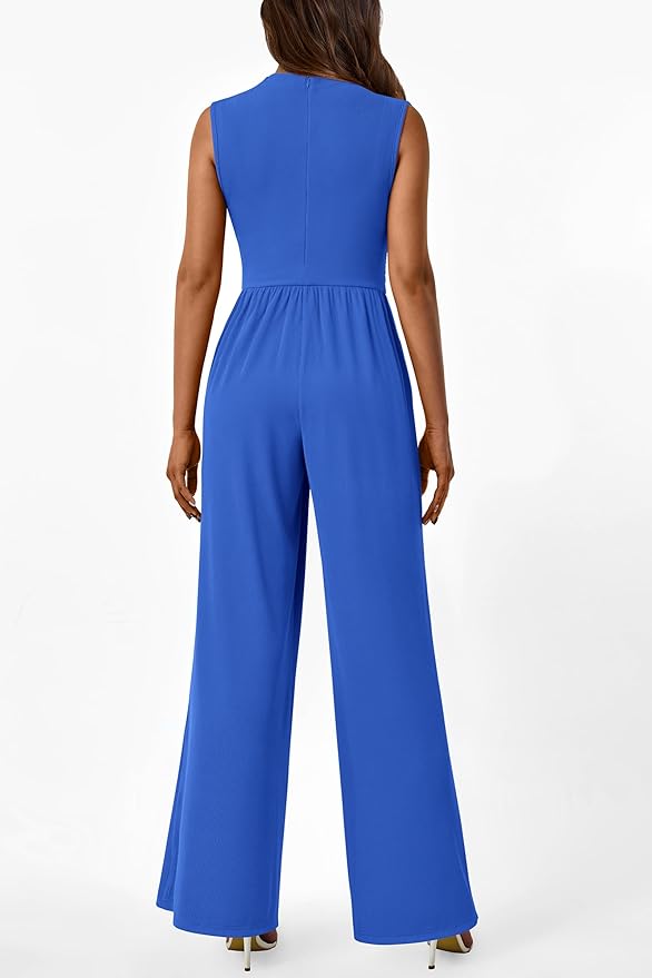 PRETTYGARDEN Womens Summer Jumpsuits Dressy Casual One Piece Outfits Sleeveless Mock Neck Wide Leg Pants Rompers with Pockets