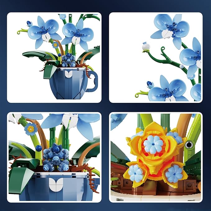 iixeal Blue Orchid Flower Building Set for Adults, Coffee Cup Orchid Botanical Collection Plant Building Kit, Home and Office Decor Gift for Christmas Day, Valentines, Birthday 567pcs