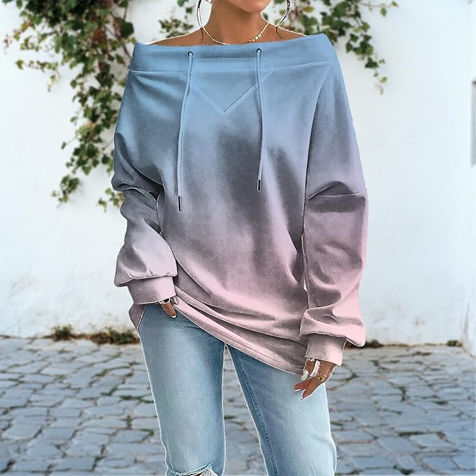 Womens Sweatshirts Floral Print Sexy Off The Shoulder T Shirts Oversized Long Sleeve Pullover Fall Tops
