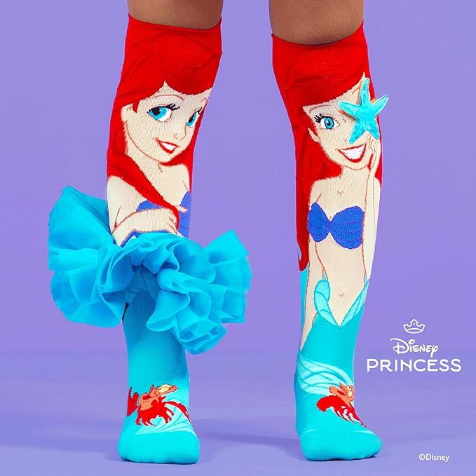 MADMIA Ariel Disney Princess Knee-High Socks – Colorful Mermaid Dress-Up Socks for Kids & Adults, Fun Crazy Sock Day Gift