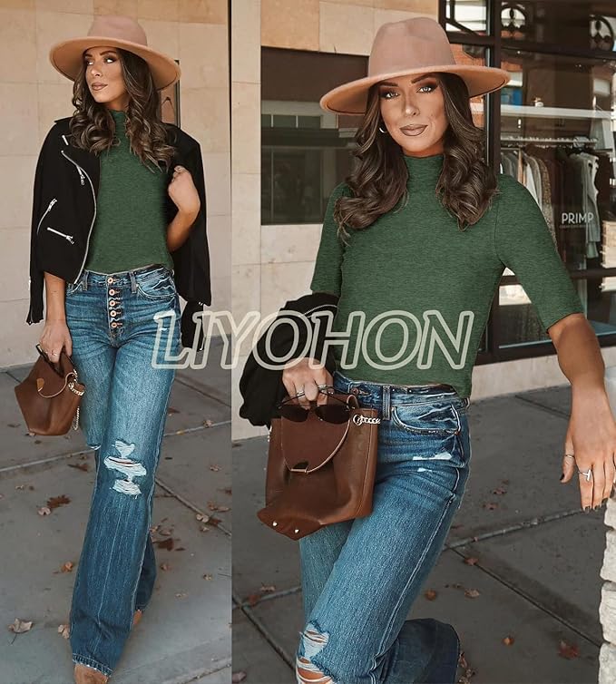 LIYOHON Womens Tops Dressy Casual Mock Turtleneck Business Short Sleeve T Shirts Going Out Tops 2026