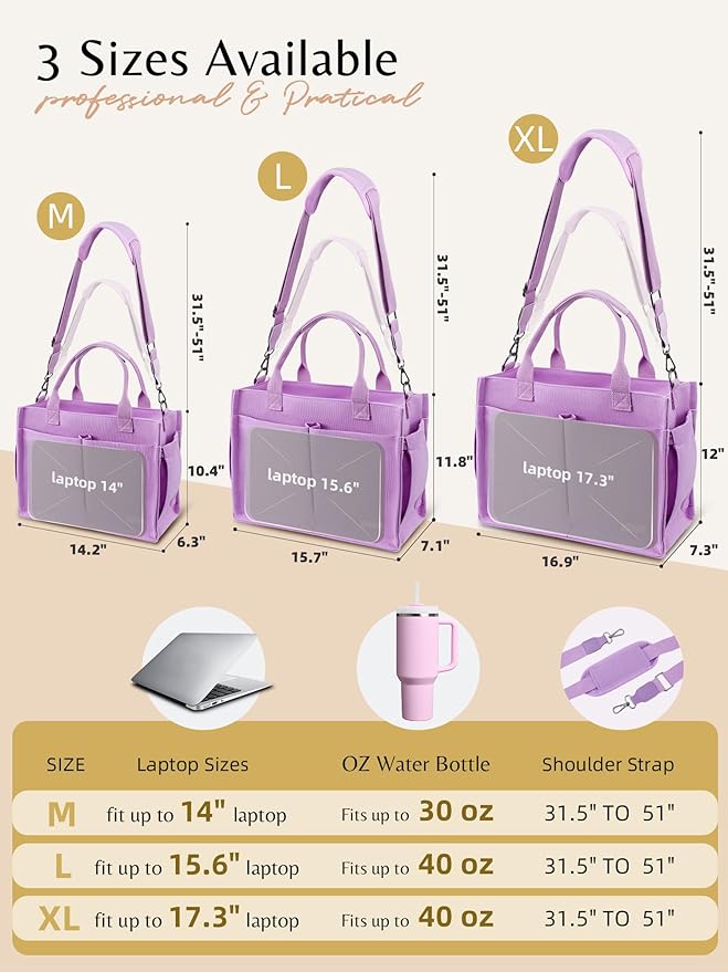 BESBESME Canvas Tote Bag for Women with Zipper & Compartments– Large Work & College Laptop Tote Crossbody Shoulder Bag