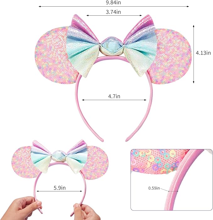 FANYITY Mouse Ears, Sequin Mouse Ears Headband for Boys Girls Women (candy)