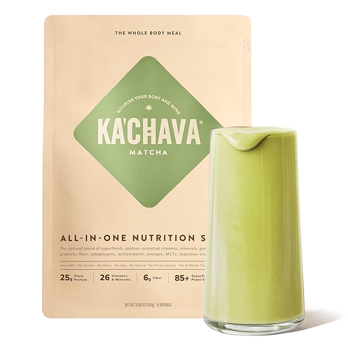 Ka’Chava Whole Body Meal Shake Matcha 2 lb – Vegan Protein Powder with 85+ Superfoods & Greens – Plant-Based Meal Replacement with Probiotics & Digestive Enzymes – Gluten & Dairy Free (15 Servings)