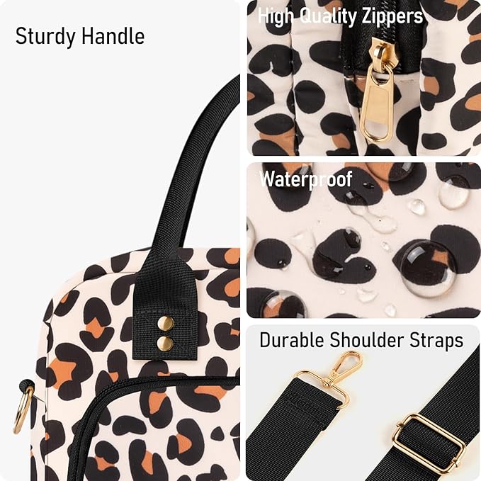 Lunch Bag Large Insulated Lunch Box for Women Adult Cute Lunchbox Lunch Bags Boxes Pail with Shoulder Strap for Work Mom Picnic Office Travel 11.4×6.8×9.1 inches 11.5L (Leopard)