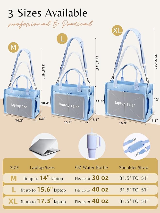 BESBESME Canvas Tote Bag for Women with Zipper & Compartments– Large Work & College Laptop Tote Crossbody Shoulder Bag
