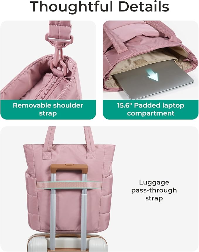 BAGSMART Tote Bag for Women, Lightweight Puffy Tote Bag with Compartments Shoulder Bag Handbag for Travel, Work, Gym | Lightweight, Puffy, Tote Bag with Compartments, Quilted, for Travel, Work
