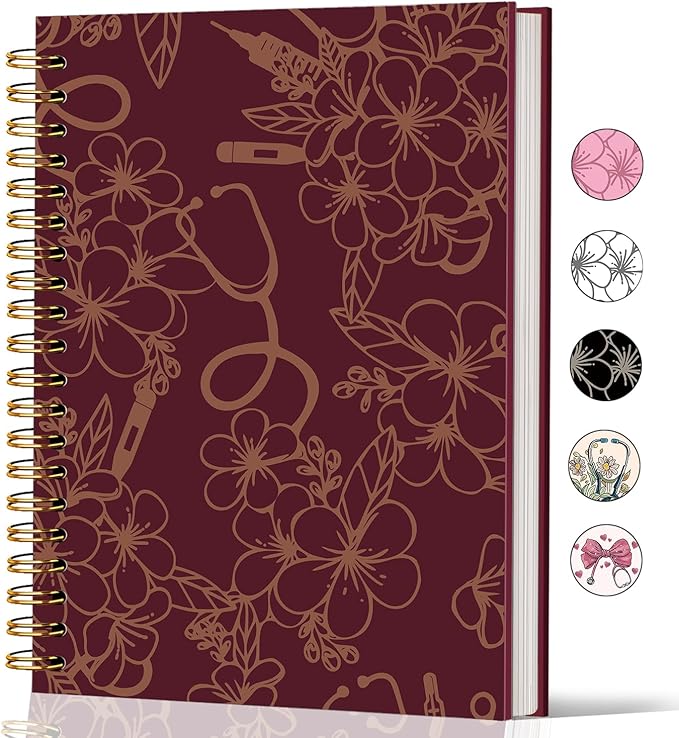 Lacama Nursing Notebook, Nurse Gifts for Women, Nursing Student Graduation Gifts, Nurse Appreciation Gifts, Nurses Week Gifts, A5 Stethoscope Flower Spiral Notebook, Office School Supplies