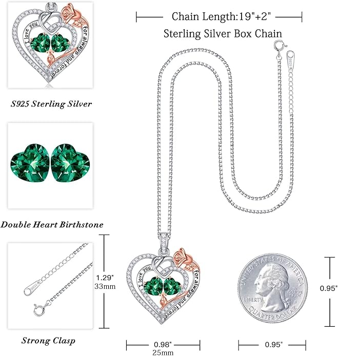 Iefil Valentines Day Gifts for Her - 925 Sterling Silver Double Birthstone Necklace, Anniversary Birthday Gifts for Women, Jewelry Gift for Wife Girlfriend Mom Her