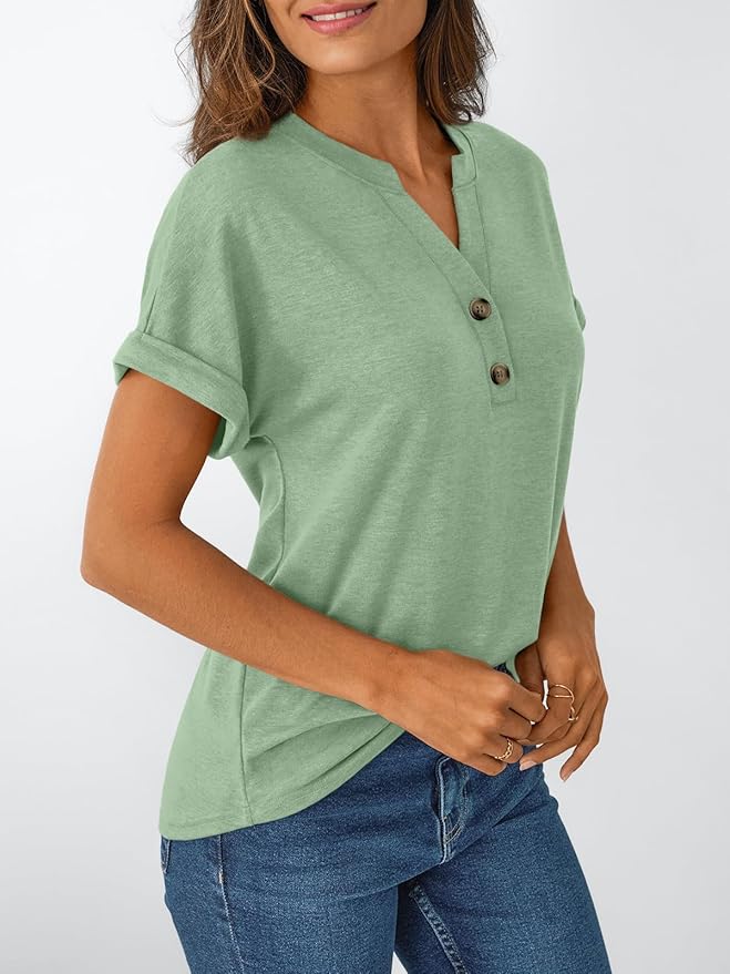 AUTOMET Women's Short Sleeve Shirts Henley Dressy Casual Summer Tops 2026 Spring Fashion Trendy Cute T-Shirts