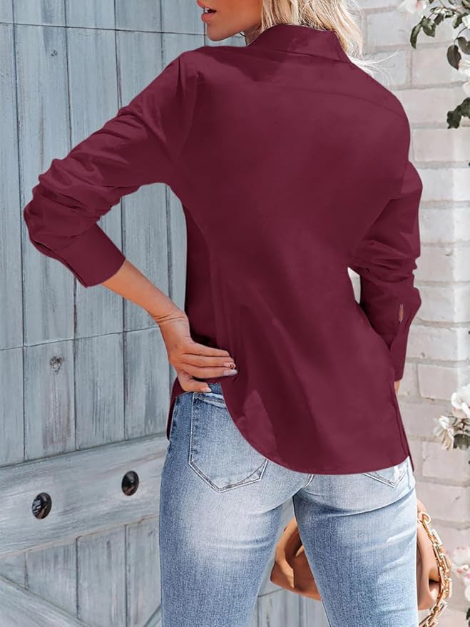 siliteelon Women's Button Down Shirts Long Sleeve Dress Shirts Wrinkle Free Collared Work Office Solid Blouses Corset Tops