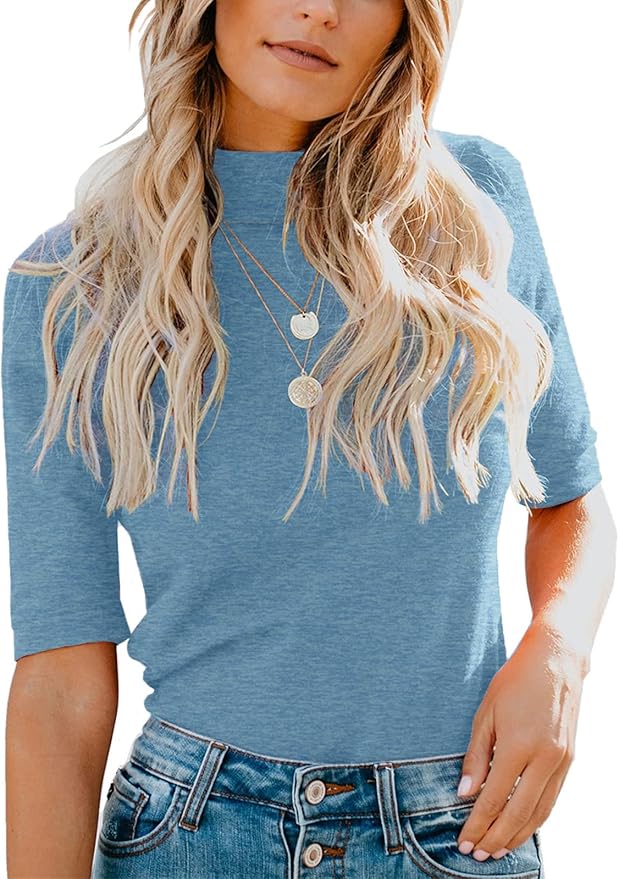 LIYOHON Womens Tops Dressy Casual Mock Turtleneck Business Short Sleeve T Shirts Going Out Tops 2026