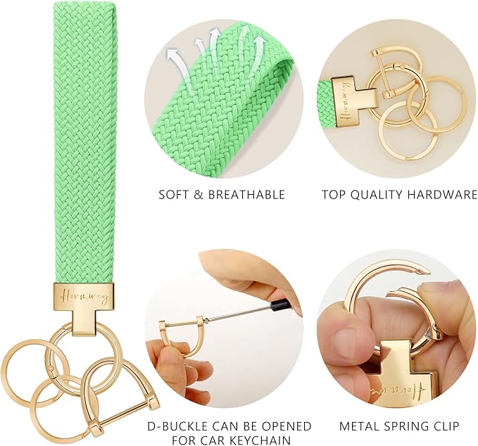 Hovmwey Elastic Wristlet Keychain for Women Men, Cute Car Key Chain, Braided Wrist Strap Lanyard for Keys ID Badges