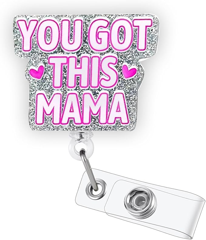 You Got This Mama Funny Badge Reel, Cute Retractable ID Card Badge Holder, Name Tag Work Badge Clip for OB/GYN MDT NICU Pediatric ER RN LPN CNA MA Night Shift Nurse Doctor Nursing Student, Nurse Gifts