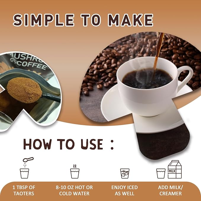 Mushroom Coffee | Enhanced Focus, Boosted Immunity, Improved Energy | 6 Adaptogenic Mushrooms: Cordyceps, Reishi, King Trumpet, Shiitake, Lion's Mane & Turkey Tail | 2 Pack