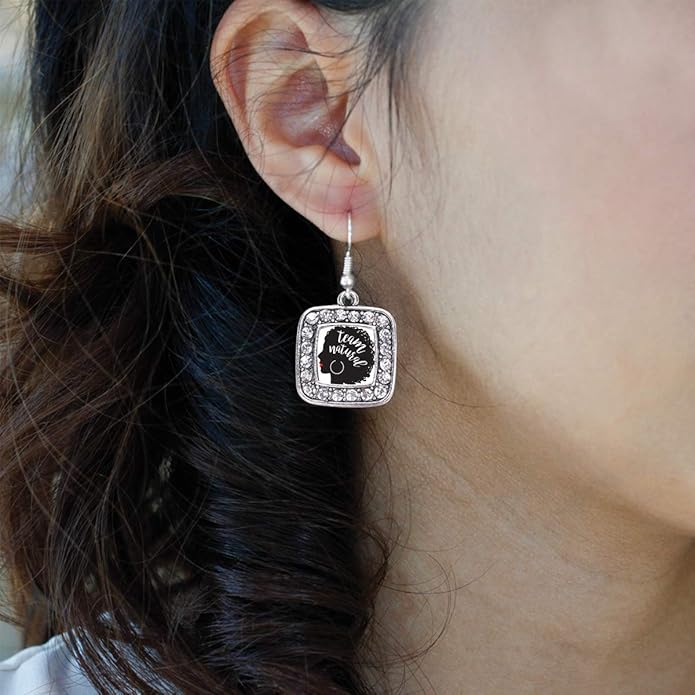 Inspired Silver - Silver Square Charm French Hook Drop Earrings with Cubic Zirconia Jewelry