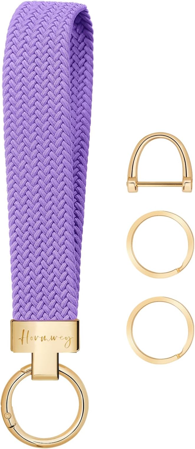 Hovmwey Elastic Wristlet Keychain for Women Men, Cute Car Key Chain, Braided Wrist Strap Lanyard for Keys ID Badges