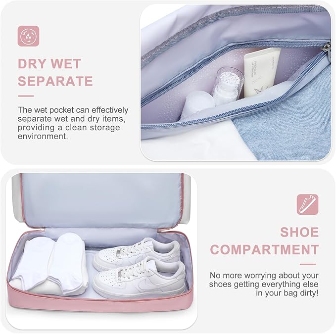 Small Gym Bag for Women, Travel Duffle Bag Carry On Weekender Bag with Shoe Compartment