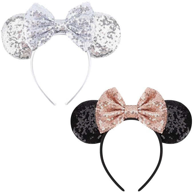 DRESHOW Mouse Ears Bow Headbands Glitter Party Decoration Cosplay Costume for Women