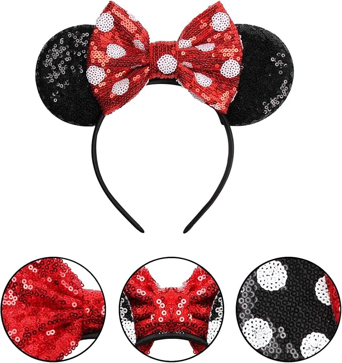 KARETT Sequins Mouse Ears Headband With Glitter Bow Princess Party Decorations For Girls Women