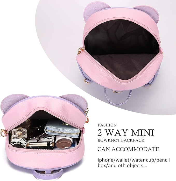 KL928 Girls Mini Backpack Bowknot Polka Dot Cute Daypacks Convertible Shoulder Bag Purse for Women