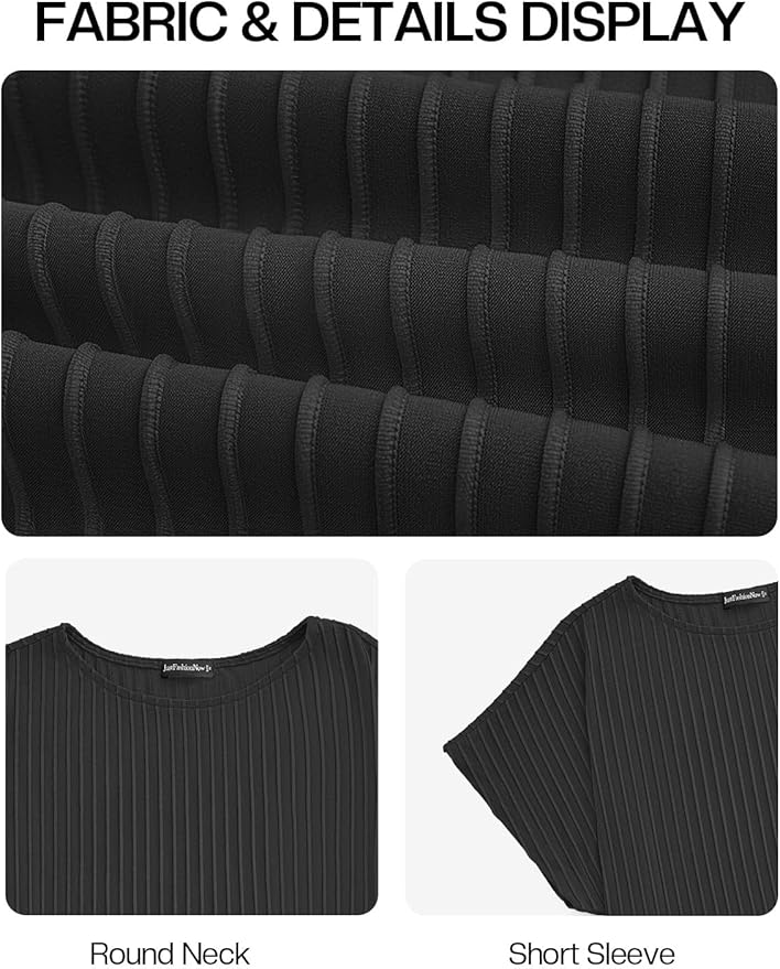 JUSTFASHIONNOW Womens Short Sleeve Blouses Business Casual Tops Crew Neck Basic Tees Textured Work Shirts Cute Office Outfits