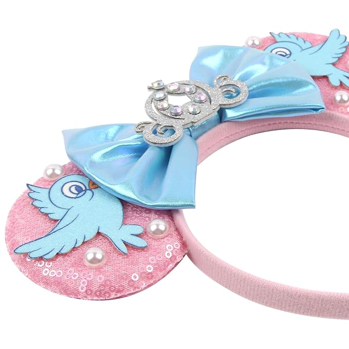 zhezesmila Mouse Ears Headband Lark Birds Ears with Sparkly Bow Princess Crown Head Bands for Women Hairs Accessories for Birthday Party Theme Park