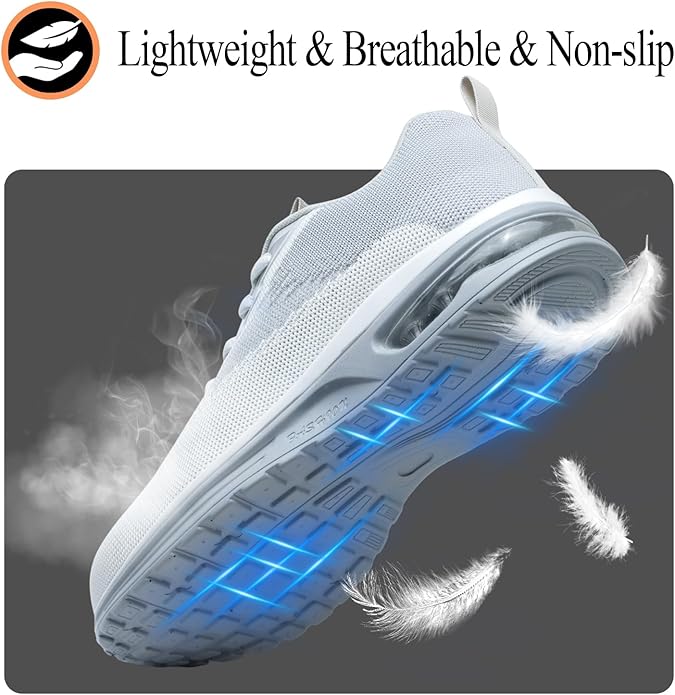 Steel Toe Shoes for Women Lightweight Breathable Safety Work Sneakers Non Slip Puncture Proof Utility Slip On Footwear for Industrial Construction